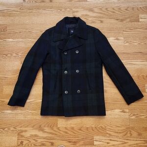 EUC GAP Dark Green and Black Plaid Peacoat, Size XS
